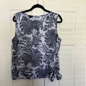 Talbots sleeveless top with cute tie sash at side bottom. Dark blue 14